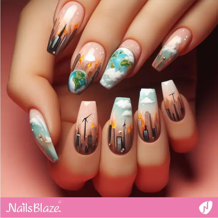 The Climate Crisis Impact on Urban Life Nail Art | Climate Crisis Nails - NB2663